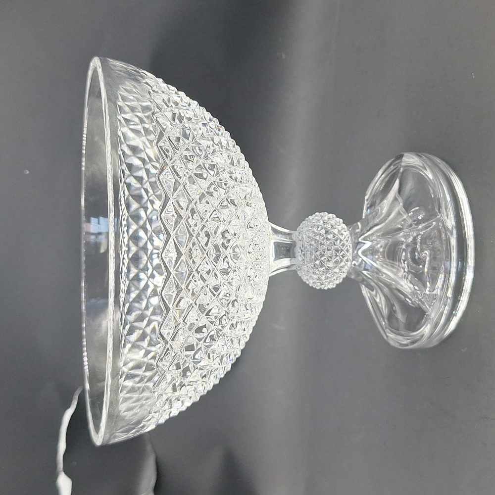 Vintage Lead Crystal Diamond Cut 6" Footed Fruit Candy Bowl
